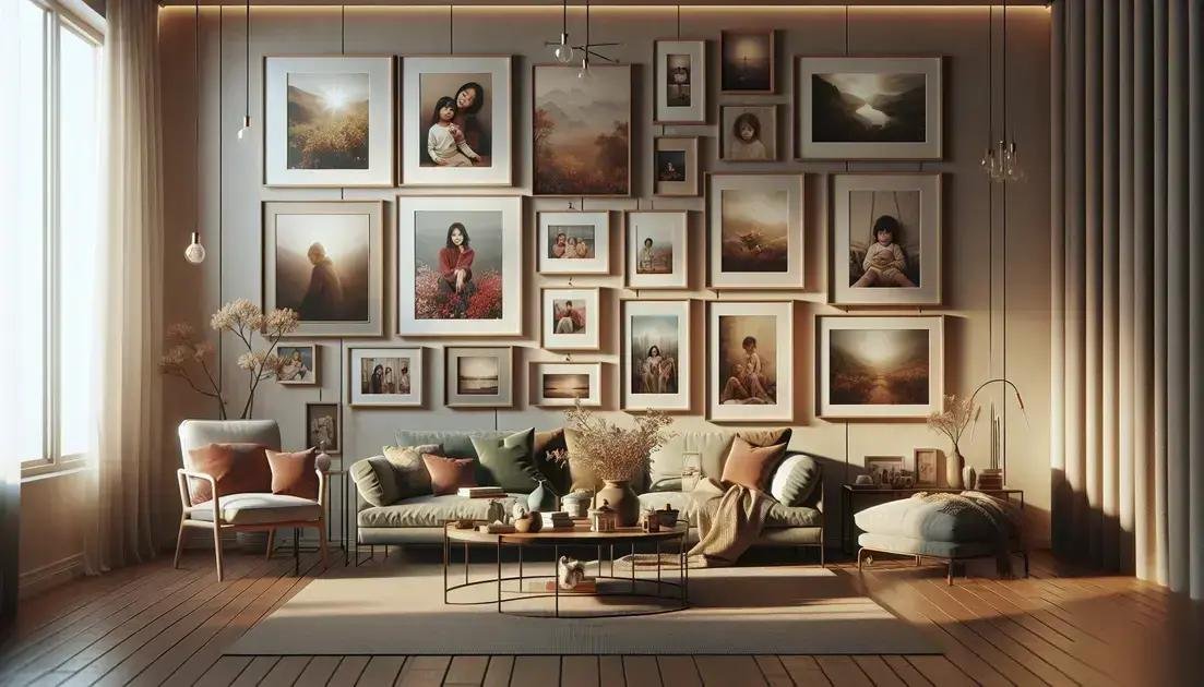 Composição com quadros emoldurados, texturas e acabamentos usada para storytelling visual na apresentação da molduraria
