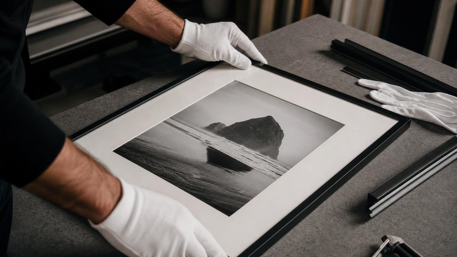 Fotografia profissional com passe-partout e moldura preta